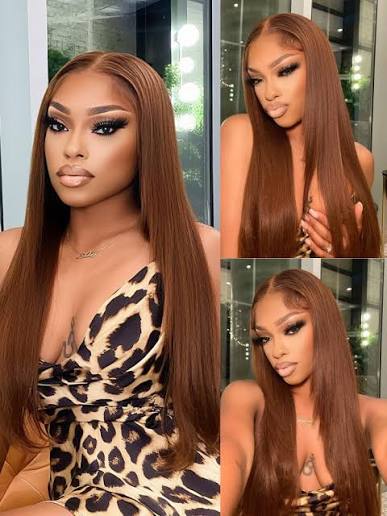 #6 Light Brown 100% Brazilian Human Hair 13x6 Straight Lace Front Wig, Natural Hairline,  10-32 Inch