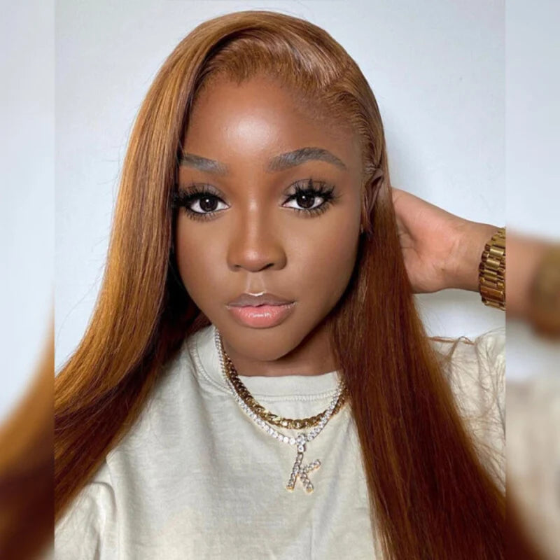 #6 Light Brown 100% Brazilian Human Hair 13x6 Straight Lace Front Wig, Natural Hairline,  10-32 Inch