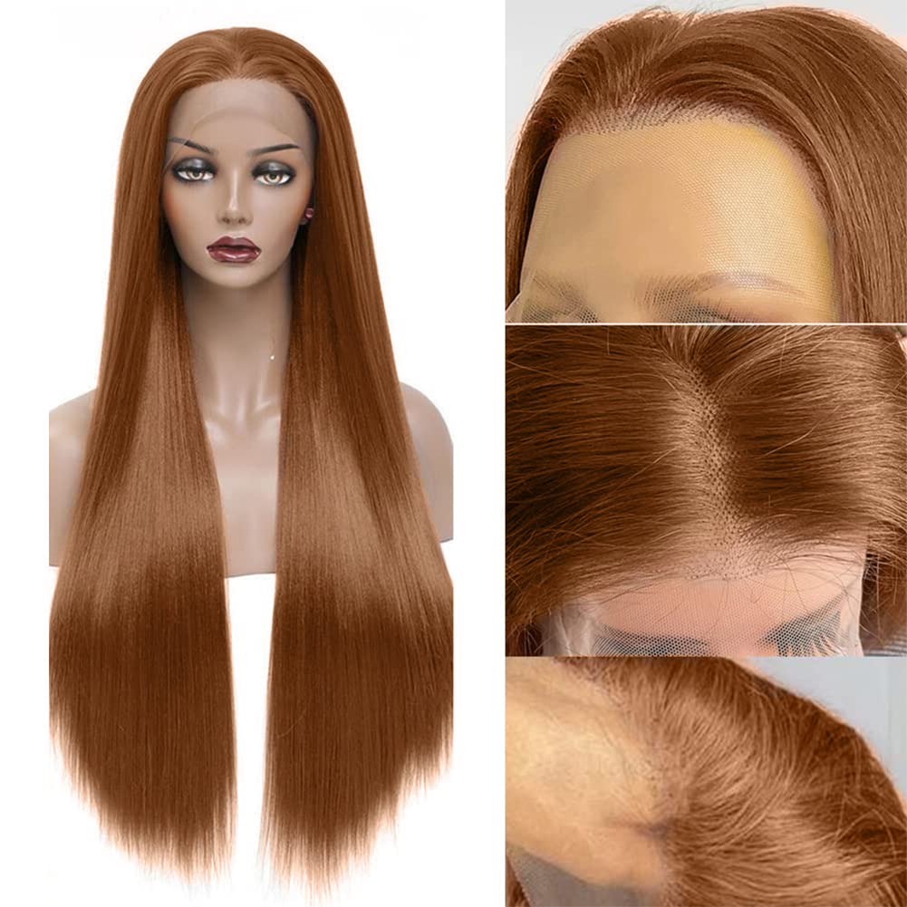 #6 Light Brown 100% Brazilian Human Hair 13x6 Straight Lace Front Wig, Natural Hairline,  10-32 Inch