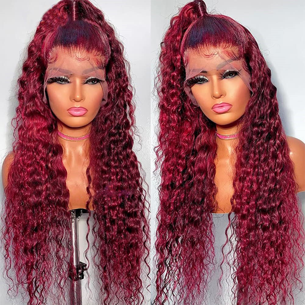 #99J Burgundy Color Brazilian Deep Wave Virgin Human Hair 13x6 Lace Frontal Colorful Human Hair Wigs