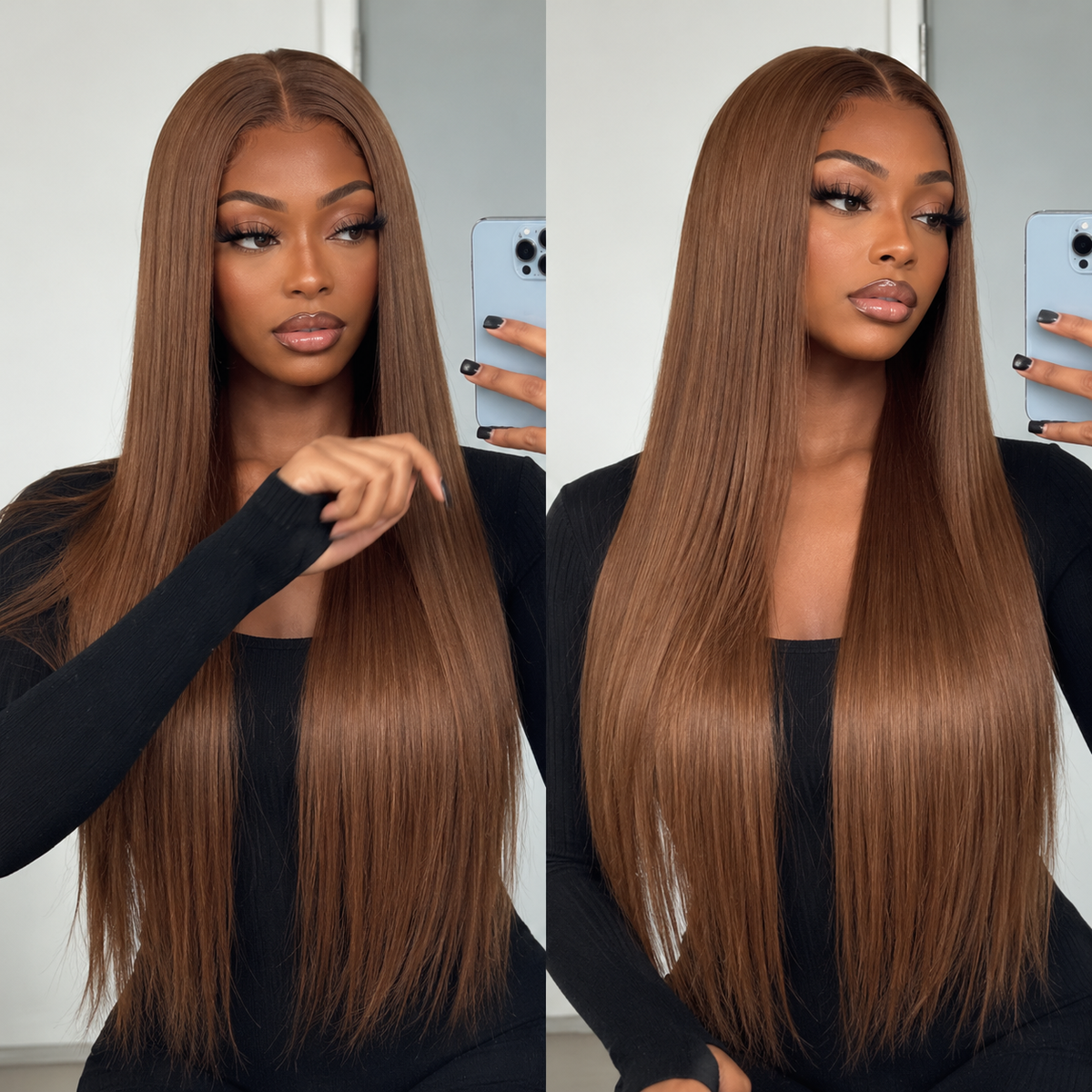#8 Medium Light Brown  100% Brazilian Human Hair 13x6 Straight Lace Front Wig, Natural Hairline,  10-32 Inch