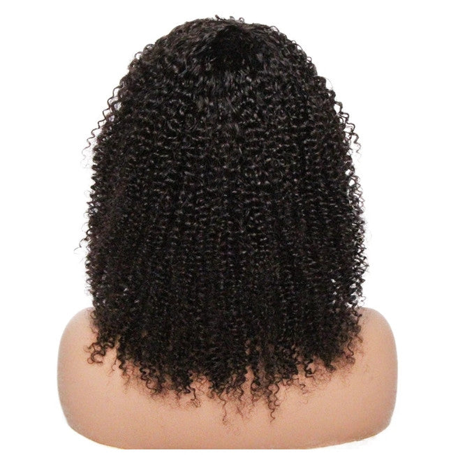 Natural Black Color Afro Kinky Curly Human Hair Wigs with Bangs