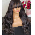 Natural Black Color Body Wave Human Hair Wigs with Bangs