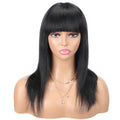 Natural Black Color Straight Human Hair Wigs with Bangs