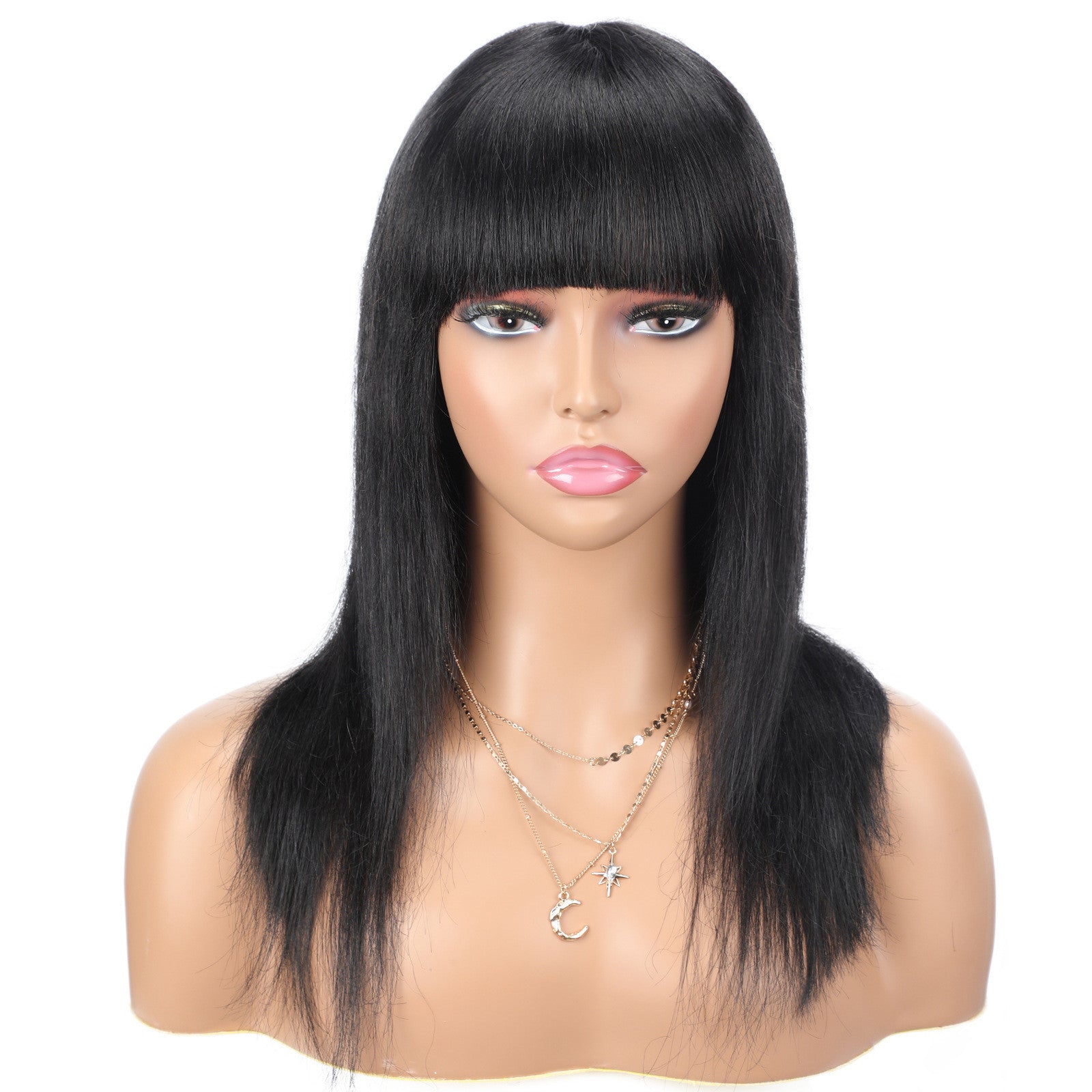 Natural Black Color Straight Human Hair Wigs with Bangs