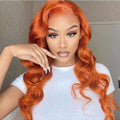 #350 Ginger Orange Long Body Wave Human Hair 13x6 Lace Frontal Hair Wigs