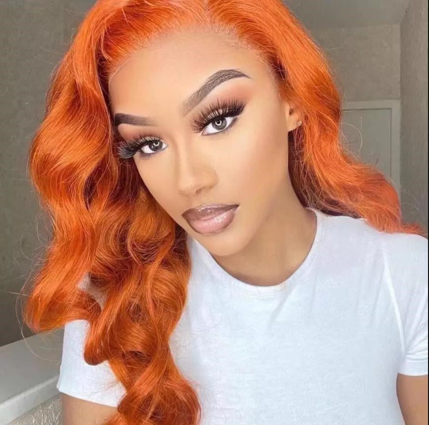 #350 Ginger Orange Long Body Wave Human Hair 13x6 Lace Frontal Hair Wigs