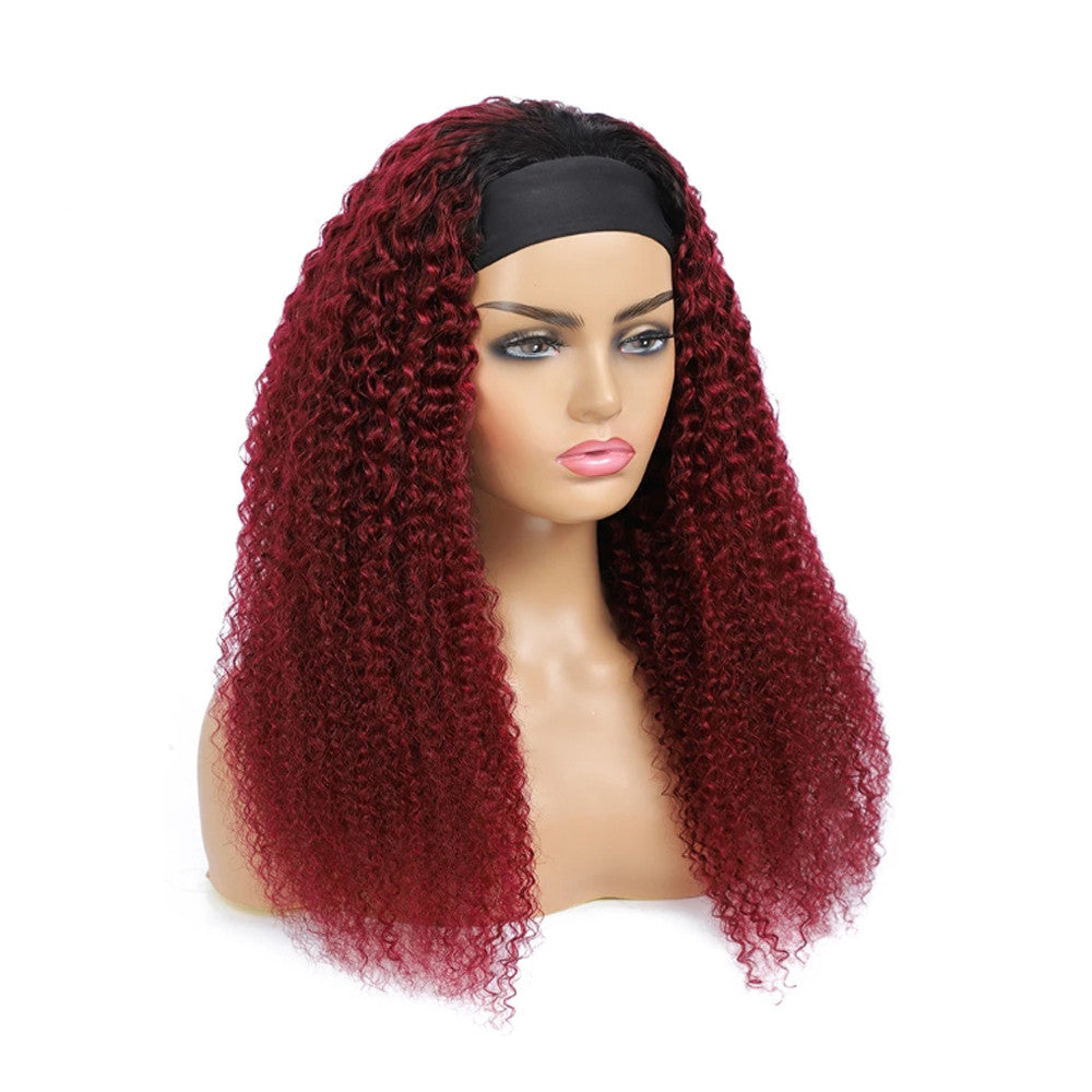 Ombre T1b/Burgundy Kinky Curly Human Hair Headband Wigs