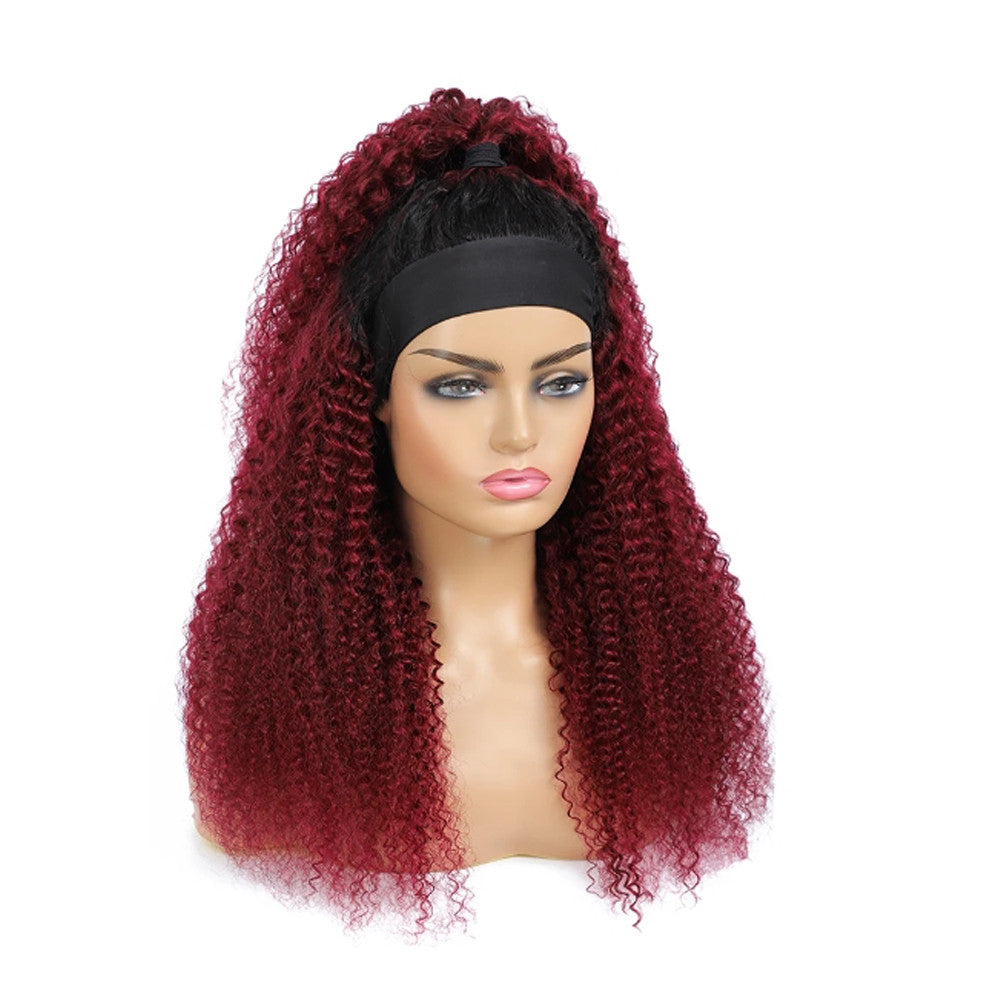 Ombre T1b/Burgundy Kinky Curly Human Hair Headband Wigs