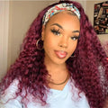 Burgundy Water Wave Human Hair Headband Wigs