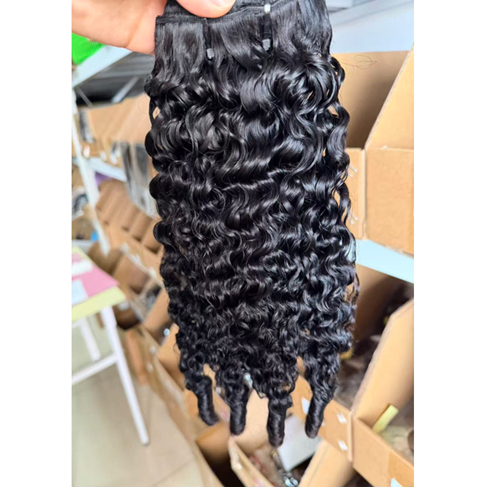 Brazilian Burmese Curly Clip In Human Hair Extensions for Black Women 8Pcs/Set 120g