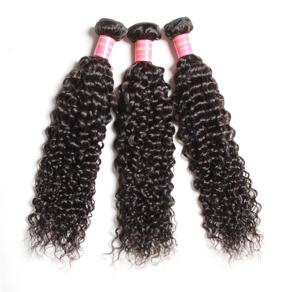 Curly Wave Human Hair 3 Bundles with 4x4 Lace Closure