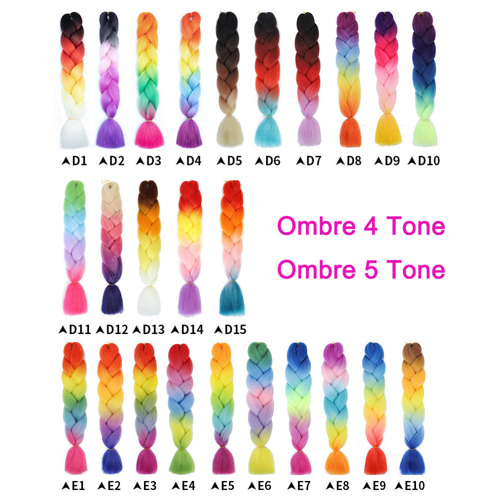 24" Ombre 4~5 Tones Color Kanekalon Jumbo Braids Afro Twist Synthetic Hair Braids Hair Extension 100g/Pcs