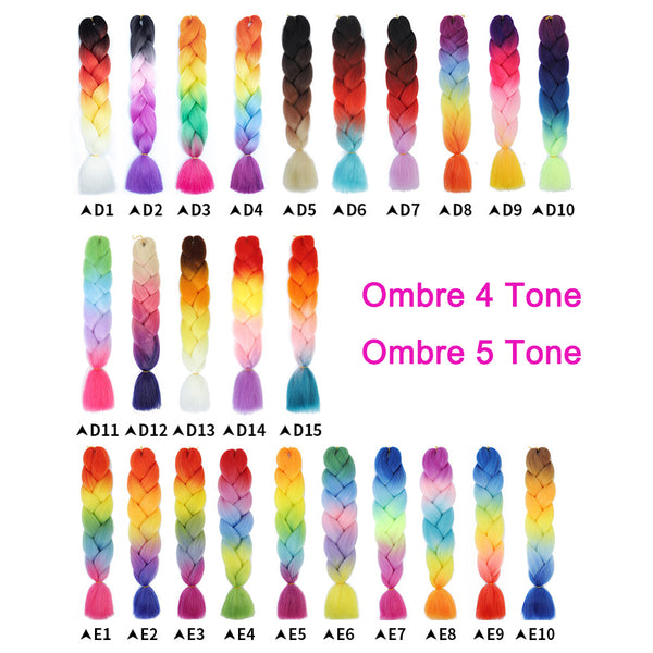 24" Ombre 4~5 Tones Color Kanekalon Jumbo Braids Afro Twist Synthetic Hair Braids Hair Extension 100g/Pcs
