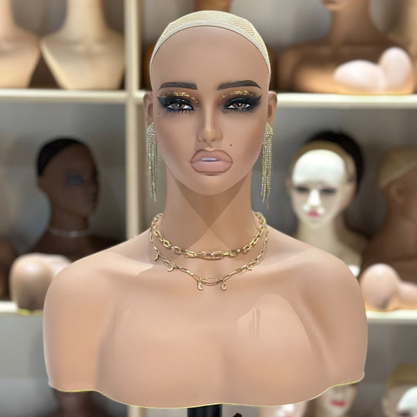 Realistic Female Brown Color Mannequin Head Stand DE-487-HY