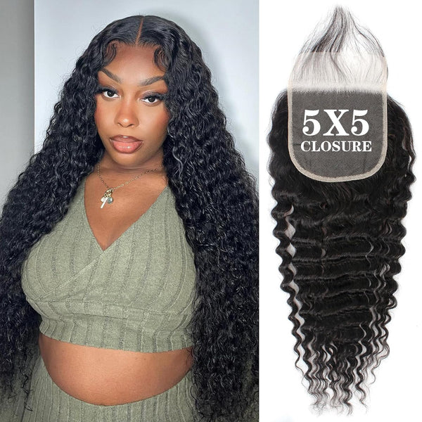 Brazilian Deep Wave Virgin Human Hair 5x5 Lace Closure