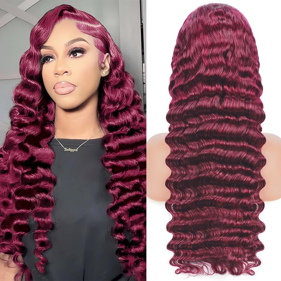 #99J Burgundy Color Brazilian Deep Wave Virgin Human Hair 13x6 Lace Frontal Colorful Human Hair Wigs