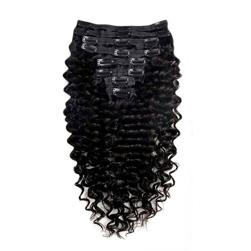 Brazilian Deep Wave Human Hair Clips In Hair Extensions 8Pcs/Set