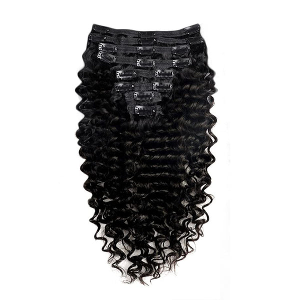 Deep Wave Human Hair Clips In Hair Extensions 8Pcs/Set