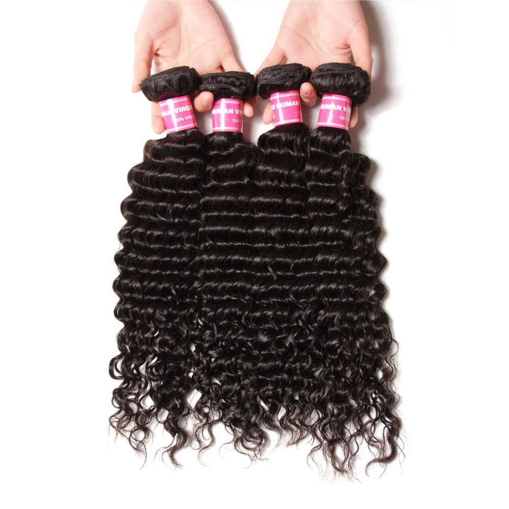 4 Bundles 10A 100% Virgin Deep Wave Human Hair Extensions