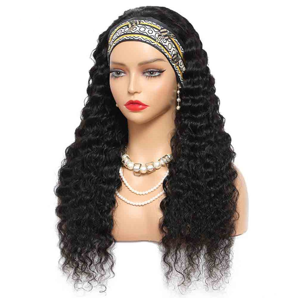 Deep Wave Human Hair Headband Wigs