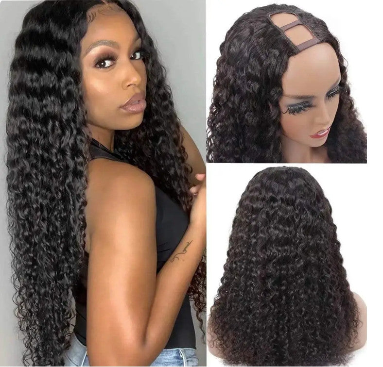 Brazilian Deep Wave Virgin Human Hair U Part Wigs
