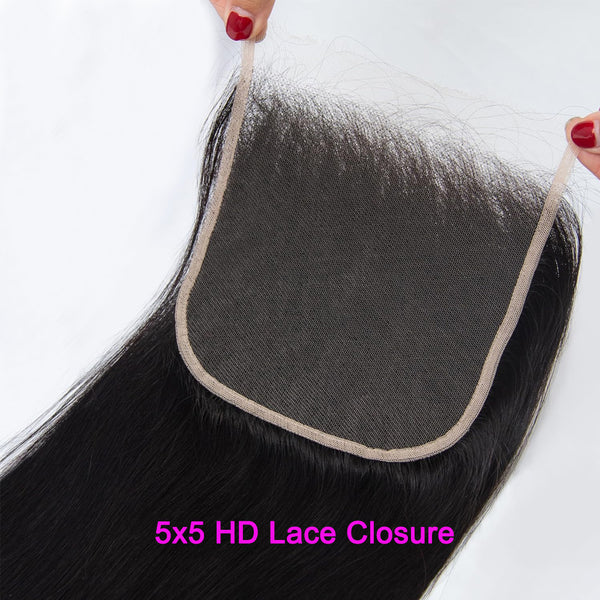 Brazilian Straight Virgin Human Hair 5x5 HD Lace Closure