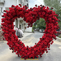 Pink/Red/White Fuller Thicker Artificial Rose Flower Arrangement Decorative Heart Shaped Wedding Arch Backdrop Marriage Proposal Outdoor Party Event Decoration (Dark Red & Red Flowers with Arch)
