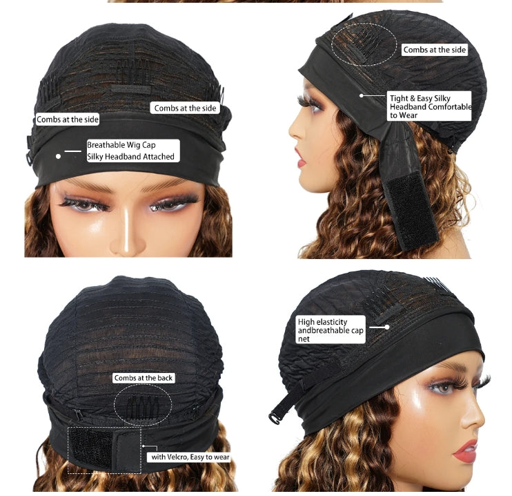 Burgundy Body Wave Human Hair Headband Wigs