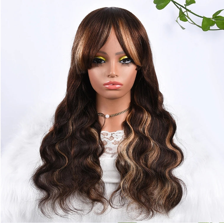 P4/27 Highlight Color Body Wave Human Hair Wigs with Bangs