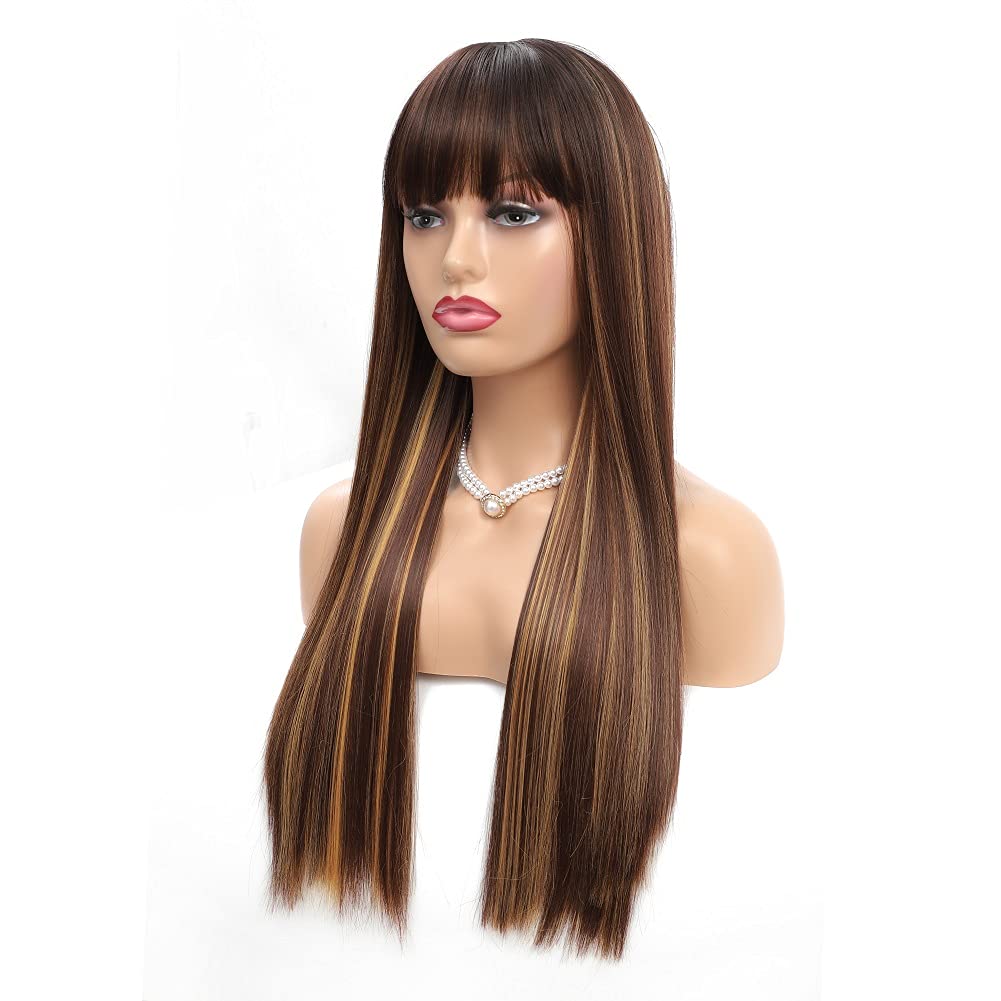 P4/27 Highlight Color Body Wave Human Hair Wigs with Bangs