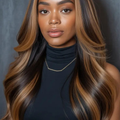 P4/27 Highlight Body Wave Human Hair Wig, Brown Honey Blonde Streaks 13x4 Lace Frontal Wig For Black Women Real Warehouse Stock