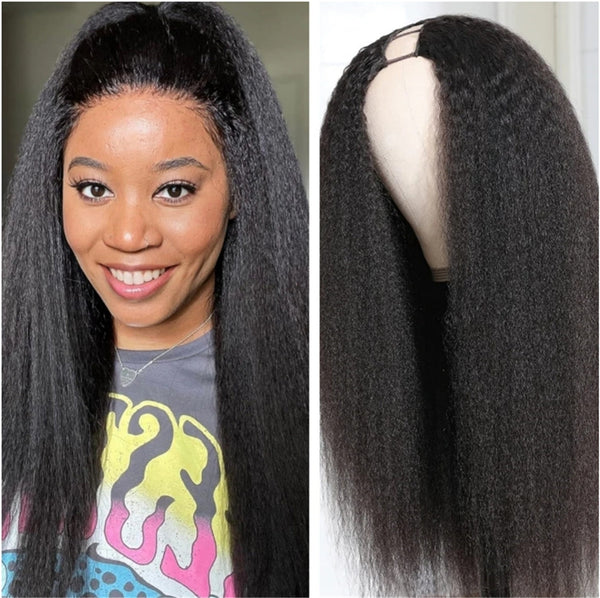 Brazilian Kinky Straight Yaki Human Hair U Part Wigs