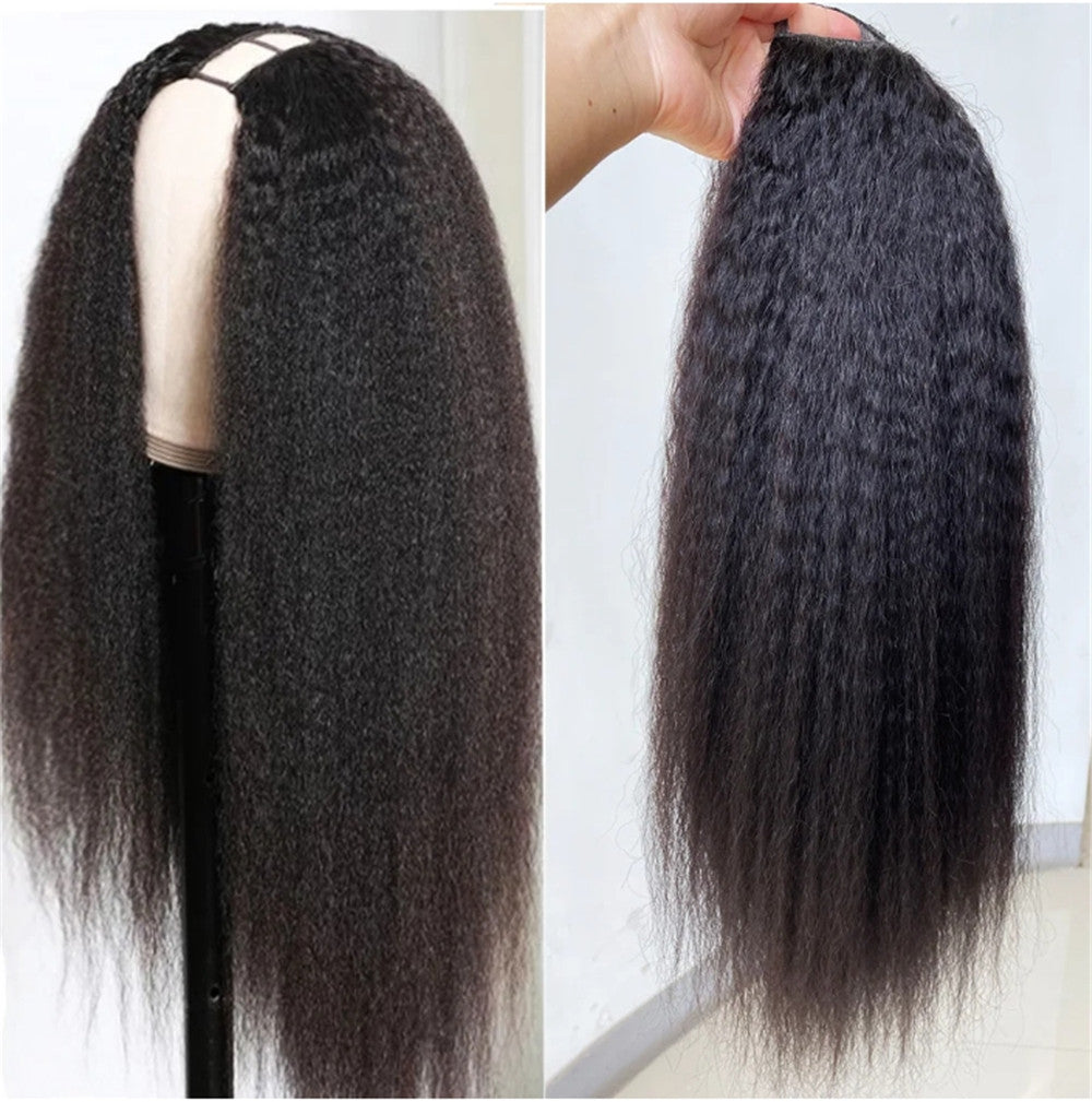 Brazilian Kinky Straight Yaki Human Hair U Part Wigs