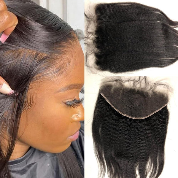 Brazilian Virgin Kinky Straight Human Hair 13x6 HD Ear to Ear Lace Frontal