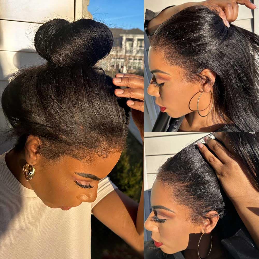 Brazilian Kinky Straight Virgin Human Hair 360 Full Lace Front Wigs