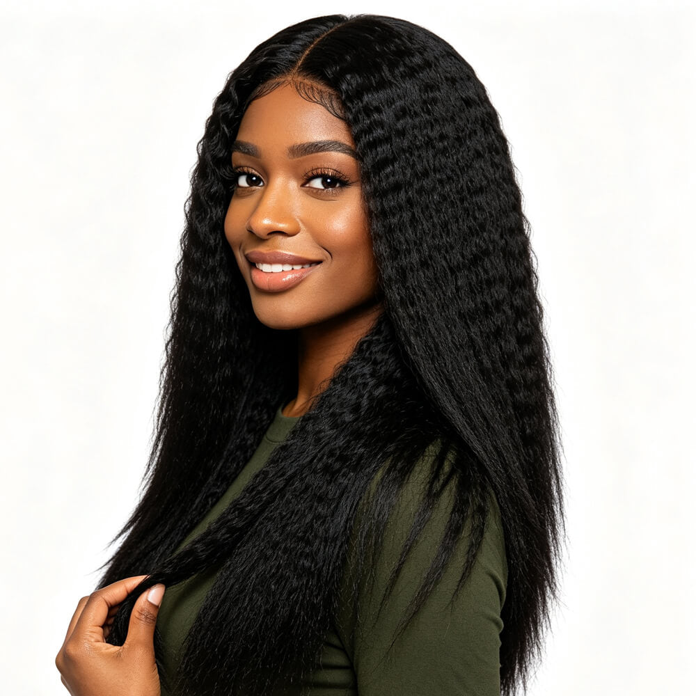 Brazilian Yaki Straight Virgin Hair Kinky Straight Full Lace Human Hair Wigs Pre Plucked Natural Hairline