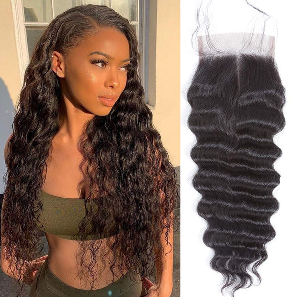 Brazilian Deep Wave Virgin Human Hair 4x4 HD Lace Closure