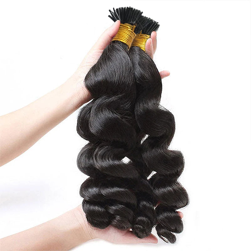 I Tip Loose Wave Human Hair Extensions 100g Dark Color #1~#12