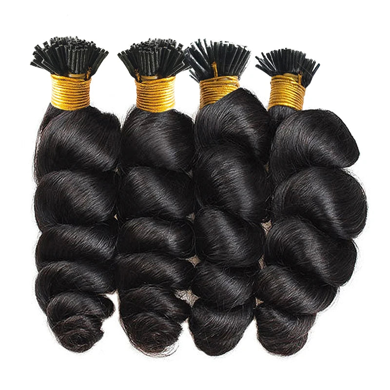 I Tip Loose Wave Human Hair Extensions 100g Dark Color #1~#12