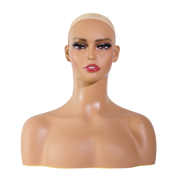 Realistic Female Brown Color Mannequin Head Stand DE-487-YH2