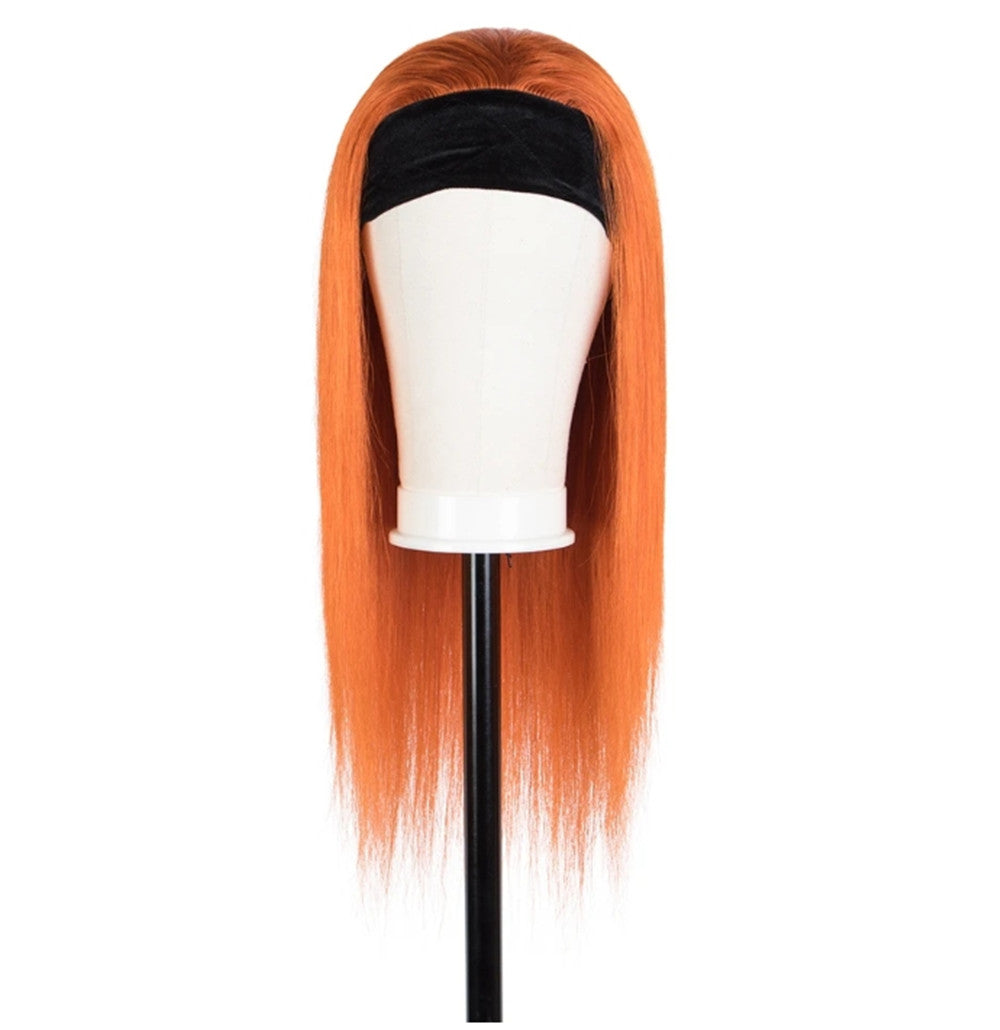 #350 Ginger Orange Straight Human Hair Headband Wigs