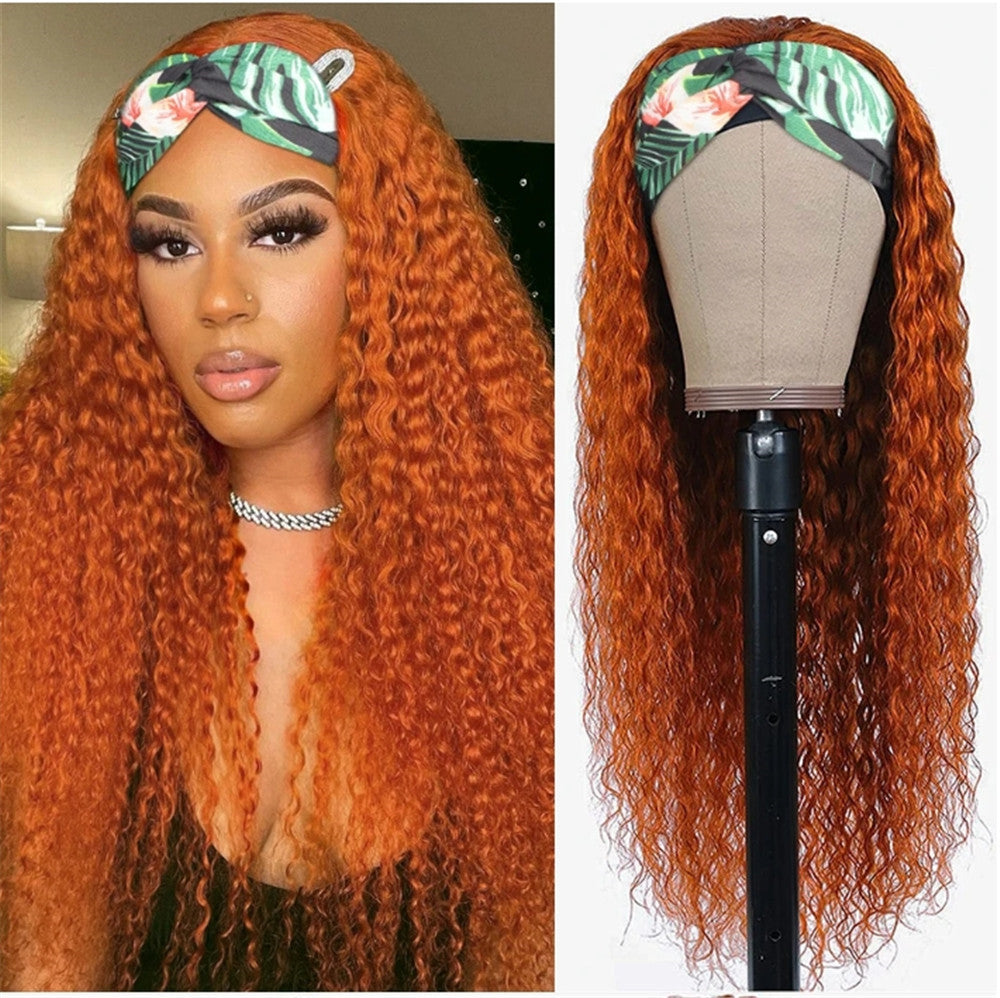 #350 Ginger Orange Kinky Curly Human Hair Headband Wigs