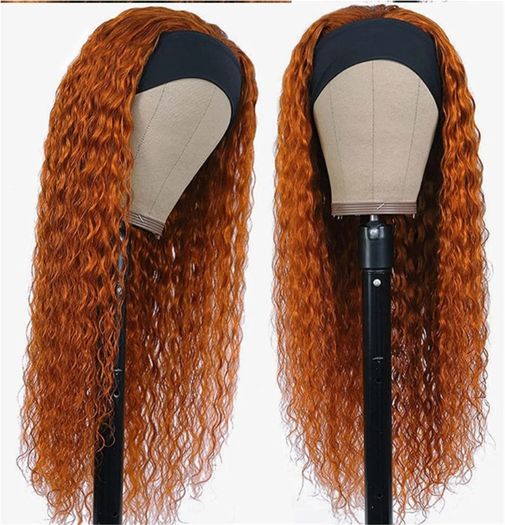 #350 Ginger Orange Kinky Curly Human Hair Headband Wigs