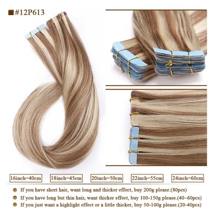 P12/613 Tape In Human Hair Extensions 40Pcs/Pack=100g