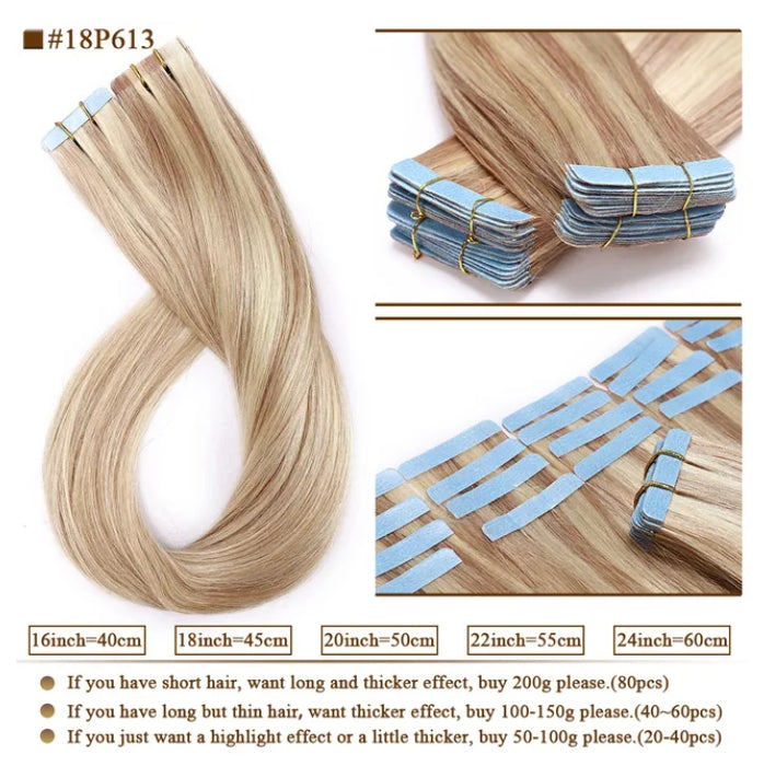 P18/613 Tape In Human Hair Extensions 40Pcs/Pack=100g