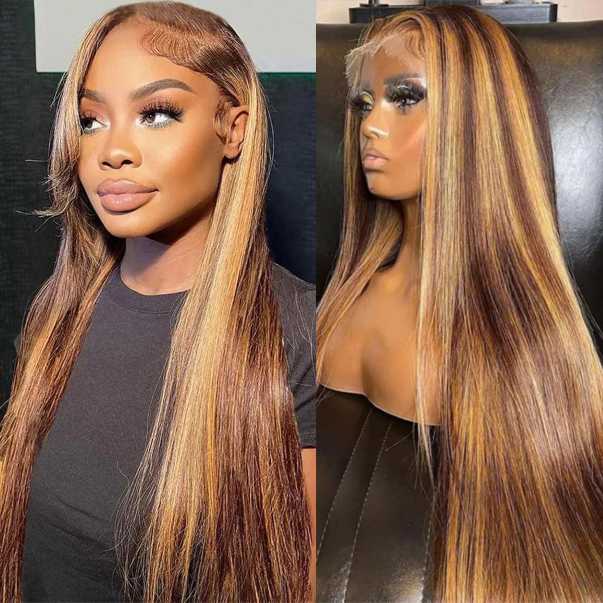P4/27  Highlight 100% Vietnamese Human Hair 13x6  Long Straight Lace Front Wig, Natural Hairline,  10-32 Inch