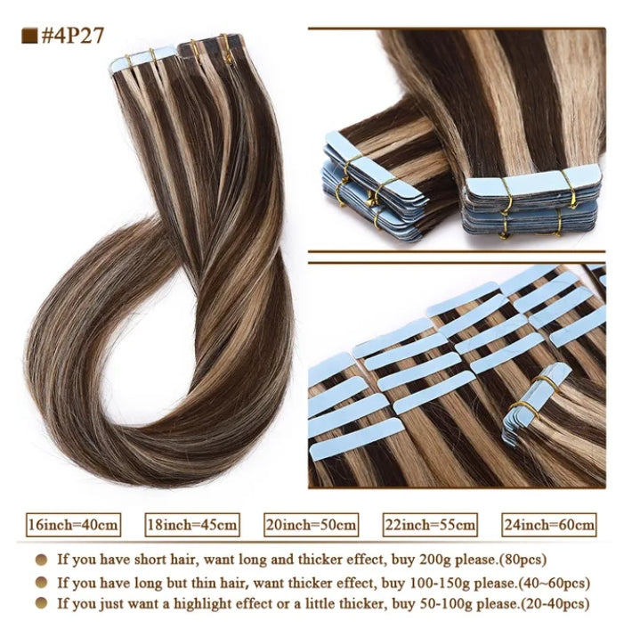 P4/27 Tape In Human Hair Extensions 40Pcs/Pack=100g