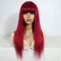 Red Color Straight Human Hair Wigs with Bangs