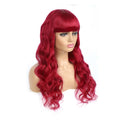 Red Color Body Wave Human Hair Wigs with Bangs